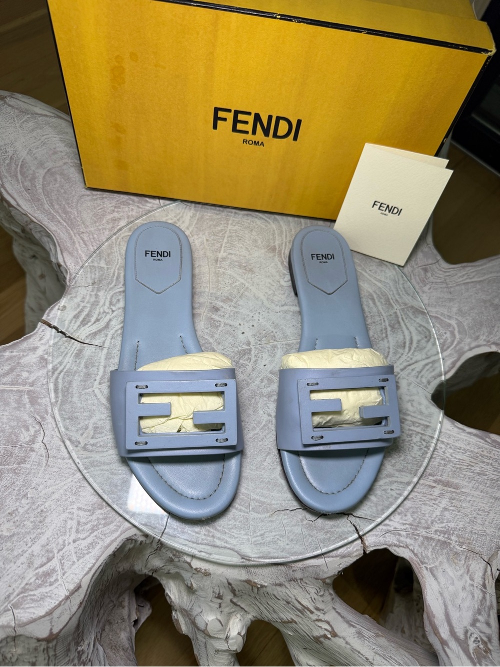 Fendi FF Baguette Baby Blue Leather Sandal Slides. Authentic! - Picture 3 of 12